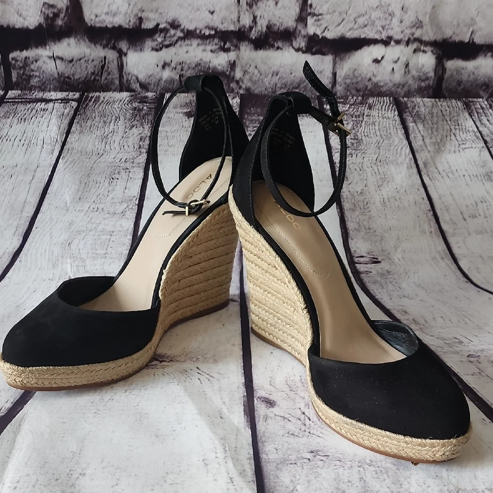 Aldo Black Espadrille Wedge Sandals